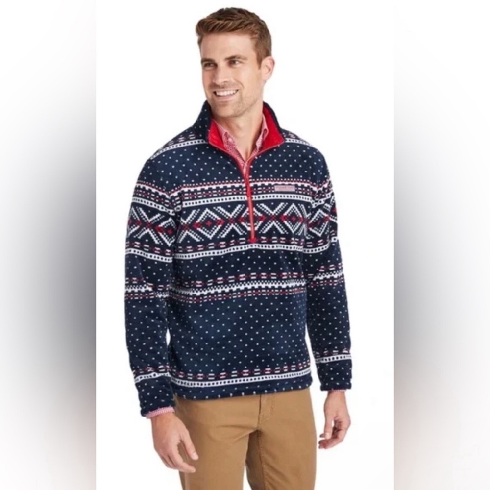 Vineyard Vines - Dockside Fairisle Fleece 1/2 Zip Fleece Pullover Deep Bay
